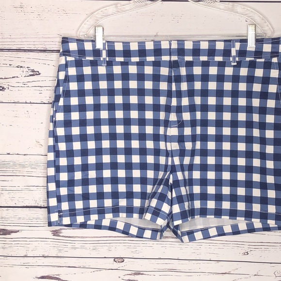 New York & Company NWT Size 18 Blues & White Gingham Plaid Shorts - Picture 2 of 5